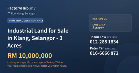Land For Sale - Industrial Land for Sale in Klang, Selangor - 3 Acres - Port Klang, Selangor
