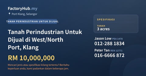 Tanah Untuk Dijual - Tanah Perindustrian Untuk Dijual di West/North Port, Klang - Port Klang, Selangor