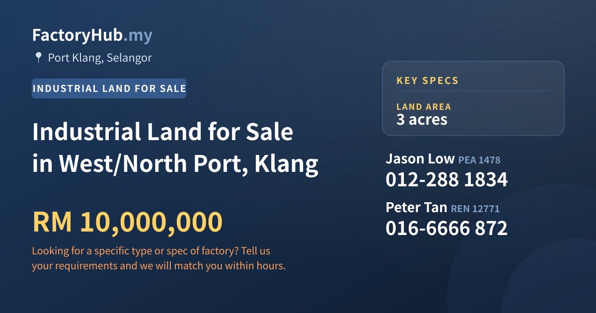 Land For Sale - Industrial Land for Sale in West/North Port, Klang - Port Klang, Selangor