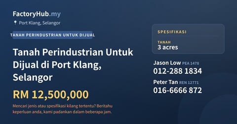 Tanah Untuk Dijual - Tanah Perindustrian Untuk Dijual di Port Klang, Selangor - Port Klang, Selangor