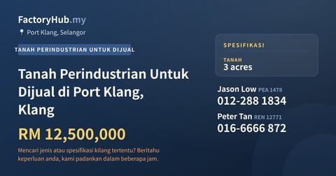 Tanah Untuk Dijual - Tanah Perindustrian Untuk Dijual di Port Klang, Klang - Port Klang, Selangor