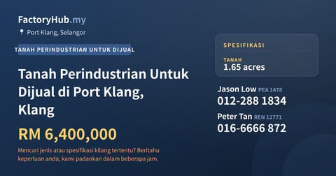 Tanah Untuk Dijual - Tanah Perindustrian Untuk Dijual di Port Klang, Klang - Port Klang, Selangor