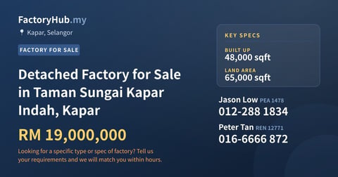 Factory For Sale - Detached Factory for Sale in Taman Sungai Kapar Indah, Kapar - Kapar, Selangor