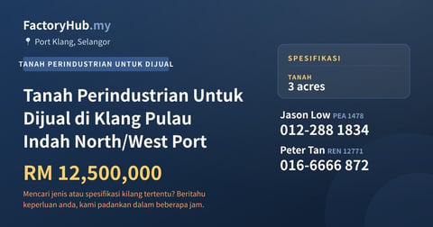 Tanah Untuk Dijual - Tanah Perindustrian Untuk Dijual di Klang Pulau Indah North/West Port - Port Klang, Selangor