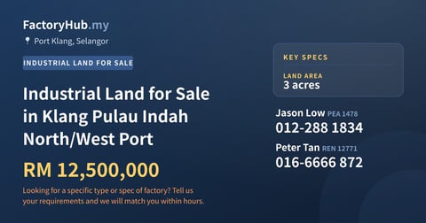 Land For Sale - Industrial Land for Sale in Klang Pulau Indah North/West Port - Port Klang, Selangor