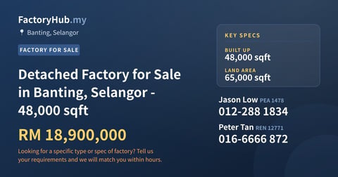 Factory For Sale - Detached Factory for Sale in Banting, Selangor - 48,000 sqft - Banting, Selangor