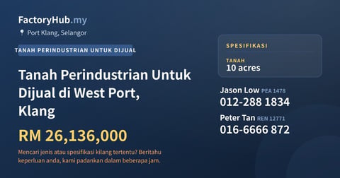 Tanah Untuk Dijual - Tanah Perindustrian Untuk Dijual di West Port, Klang - Port Klang, Selangor
