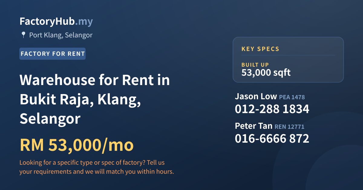 Factory For Rent - Warehouse for Rent in Bukit Raja, Klang, Selangor - Port Klang, Selangor