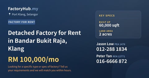 Factory For Rent - Detached Factory for Rent in Bandar Bukit Raja, Klang - Port Klang, Selangor