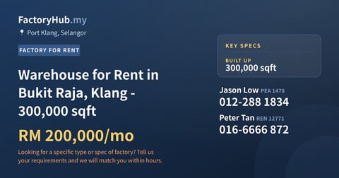 Factory For Rent - Warehouse for Rent in Bukit Raja, Klang - 300,000 sqft - Port Klang, Selangor