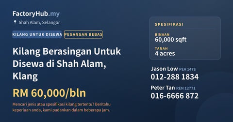 Kilang Untuk Disewa - Kilang Berasingan Untuk Disewa di Shah Alam, Klang - Shah Alam, Selangor