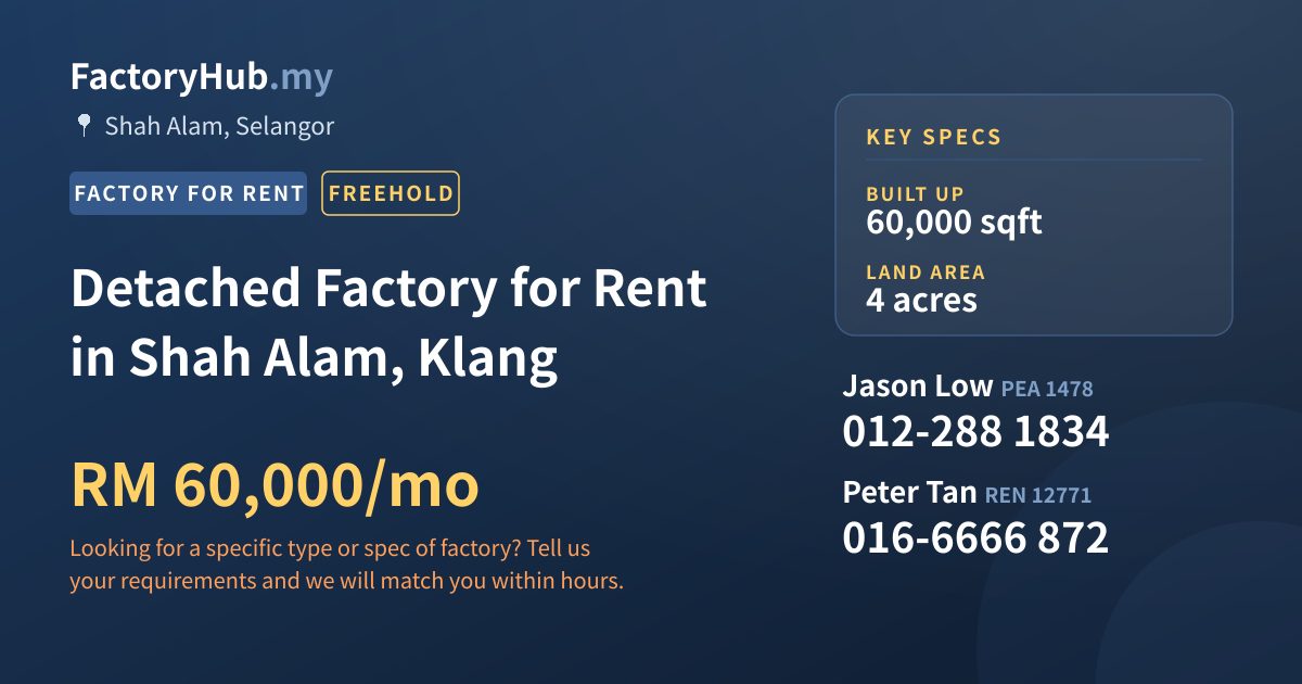 Factory For Rent - Detached Factory for Rent in Shah Alam, Klang - Shah Alam, Selangor