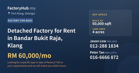 Factory For Rent - Detached Factory for Rent in Bandar Bukit Raja, Klang - Port Klang, Selangor