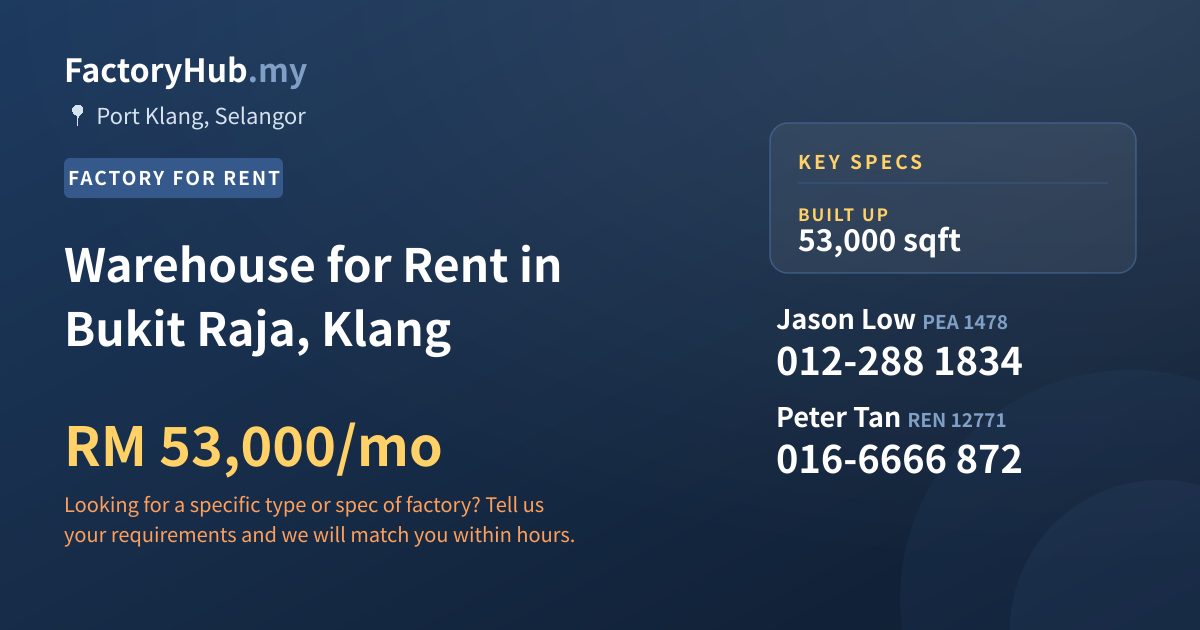 Factory For Rent - Warehouse for Rent in Bukit Raja, Klang - Port Klang, Selangor