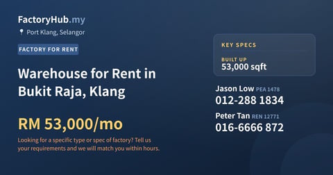 Factory For Rent - Warehouse for Rent in Bukit Raja, Klang - Port Klang, Selangor