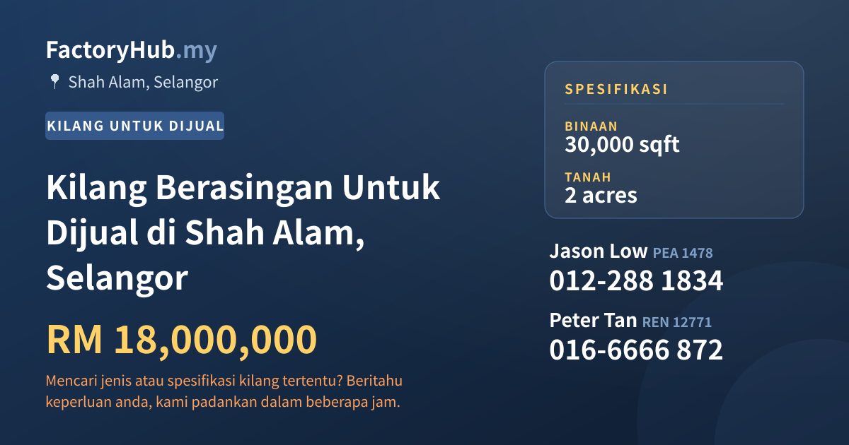 Kilang Untuk Dijual - Kilang Berasingan Untuk Dijual di Shah Alam, Selangor - Shah Alam, Selangor