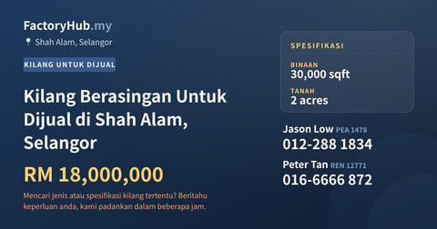 Kilang Untuk Dijual - Kilang Berasingan Untuk Dijual di Shah Alam, Selangor - Shah Alam, Selangor