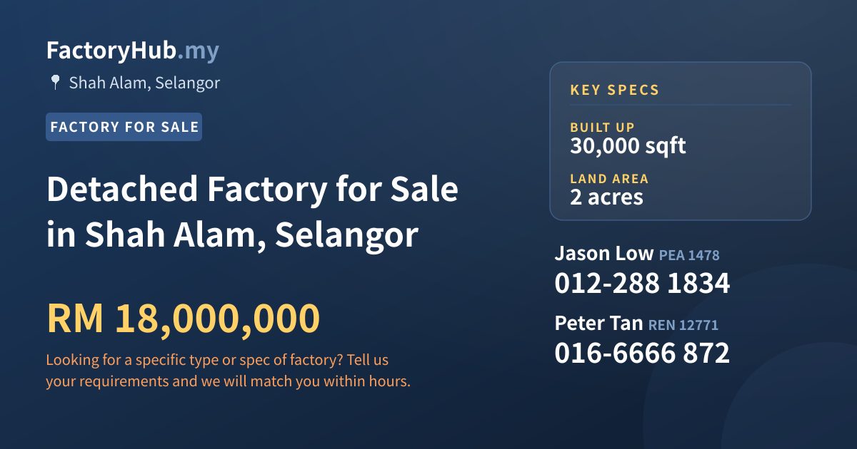 Factory For Sale - Detached Factory for Sale in Shah Alam, Selangor - Shah Alam, Selangor