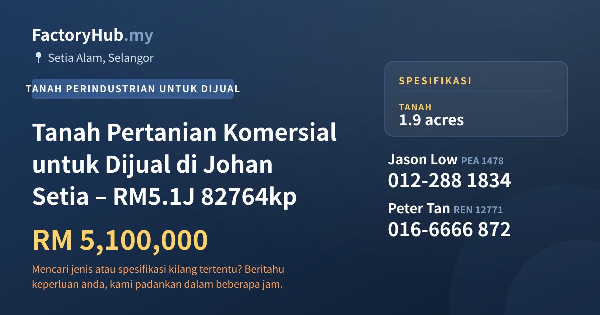 Tanah Untuk Dijual - Tanah Pertanian Komersial untuk Dijual di Johan Setia – RM5.1J 82764kp - Setia Alam, Selangor