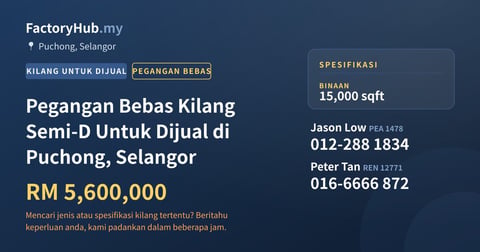 Kilang Untuk Dijual - Pegangan Bebas Kilang Semi-D Untuk Dijual di Puchong, Selangor - Puchong, Selangor