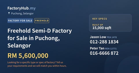 Factory For Sale - Freehold Semi-D Factory for Sale in Puchong, Selangor - Puchong, Selangor