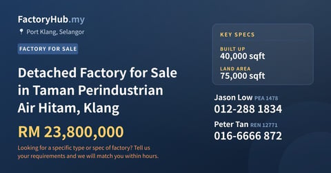 Factory For Sale - Detached Factory for Sale in Taman Perindustrian Air Hitam, Klang - Port Klang, Selangor