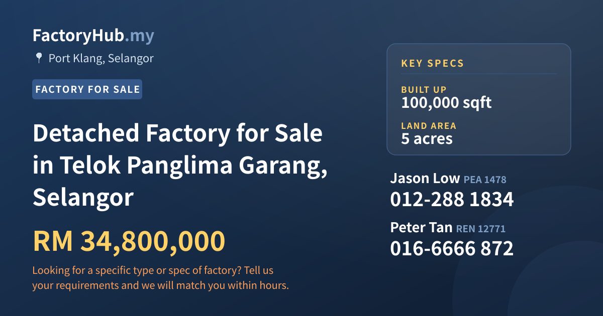 Factory For Sale - Detached Factory for Sale in Telok Panglima Garang, Selangor - Port Klang, Selangor