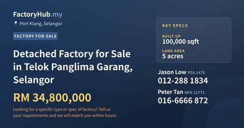 Factory For Sale - Detached Factory for Sale in Telok Panglima Garang, Selangor - Port Klang, Selangor