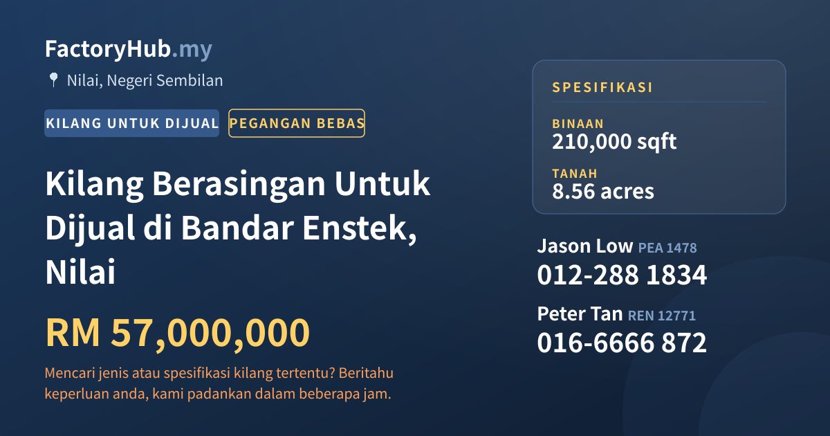 Kilang Untuk Dijual - Kilang Berasingan Untuk Dijual di Bandar Enstek, Nilai - Nilai, Negeri Sembilan