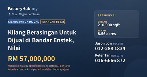Kilang Untuk Dijual - Kilang Berasingan Untuk Dijual di Bandar Enstek, Nilai - Nilai, Negeri Sembilan