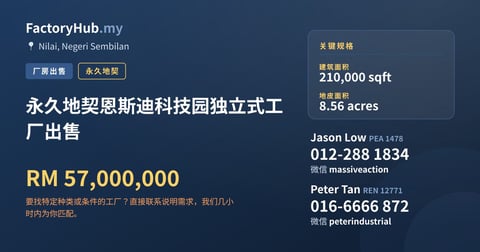 工厂 出售 - 永久地契恩斯迪科技园独立式工厂出售 - Nilai, Negeri Sembilan