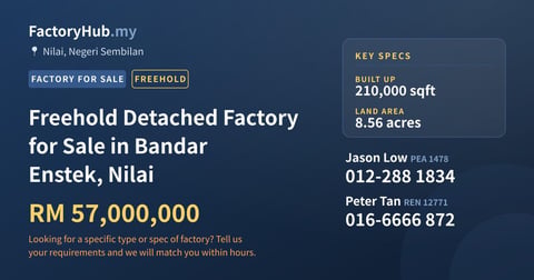 Factory For Sale - Freehold Detached Factory for Sale in Bandar Enstek, Nilai - Nilai, Negeri Sembilan