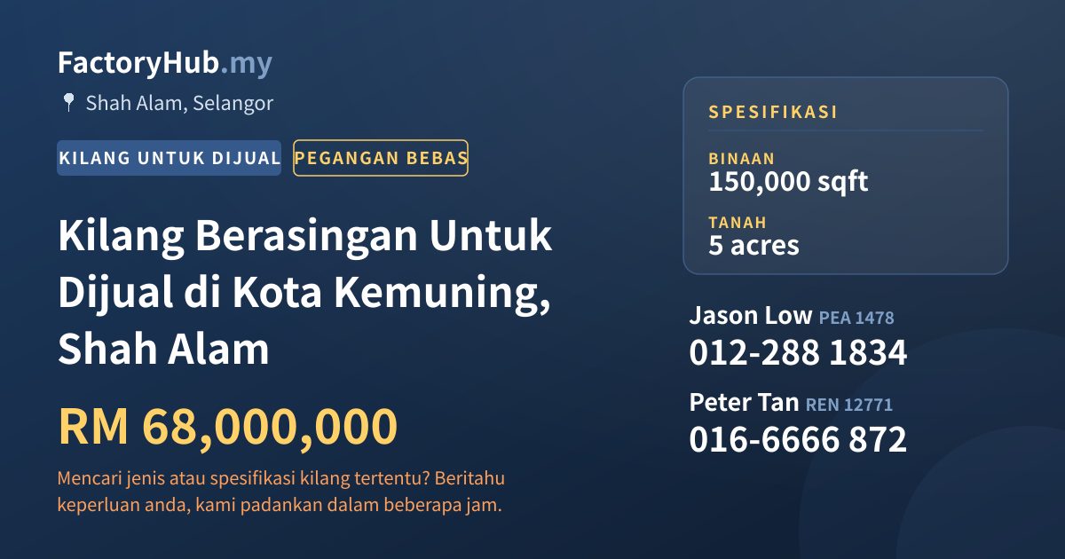 Kilang Untuk Dijual - Kilang Berasingan Untuk Dijual di Kota Kemuning, Shah Alam - Shah Alam, Selangor