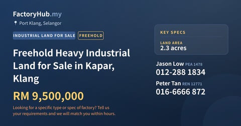 Land For Sale - Freehold Heavy Industrial Land for Sale in Kapar, Klang - Port Klang, Selangor
