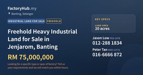 Land For Sale - Freehold Heavy Industrial Land for Sale in Jenjarom, Banting - Banting, Selangor