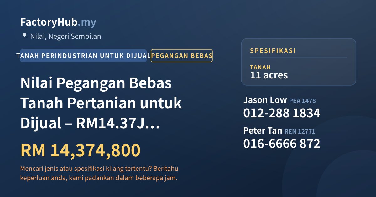 Tanah Untuk Dijual - Nilai Pegangan Bebas Tanah Pertanian untuk Dijual – RM14.37J 479160kp - Nilai, Negeri Sembilan