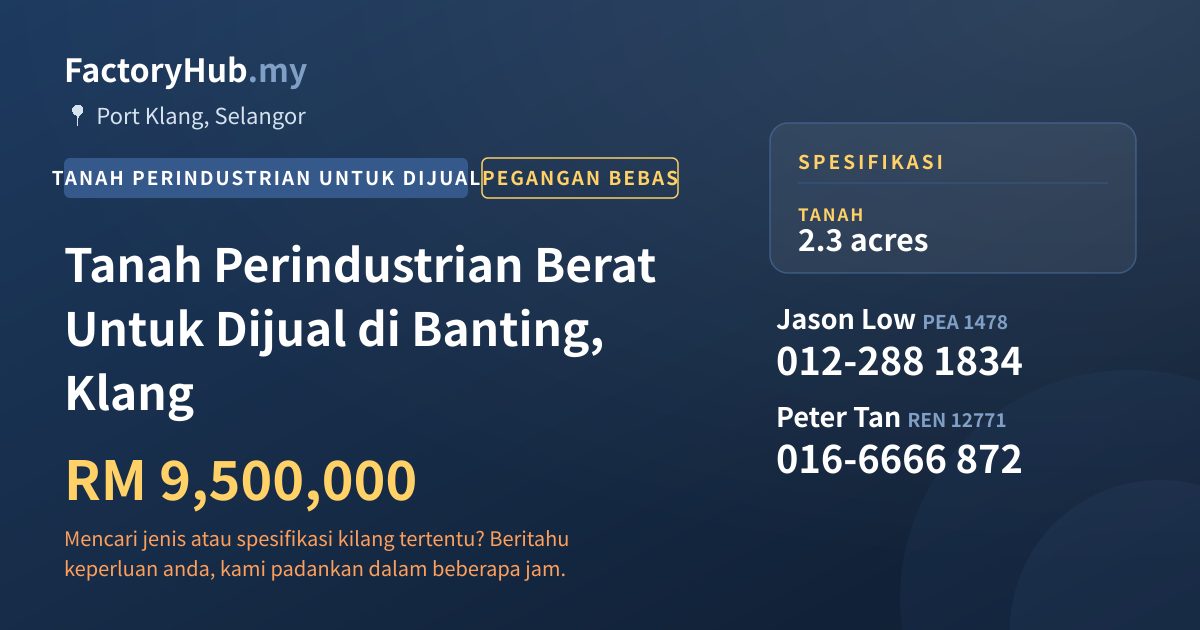 Tanah Untuk Dijual - Tanah Perindustrian Berat Untuk Dijual di Banting, Klang - Port Klang, Selangor