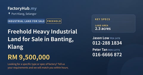 Land For Sale - Freehold Heavy Industrial Land for Sale in Banting, Klang - Port Klang, Selangor
