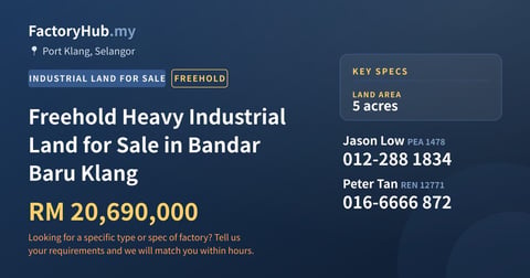Land For Sale - Freehold Heavy Industrial Land for Sale in Bandar Baru Klang - Port Klang, Selangor
