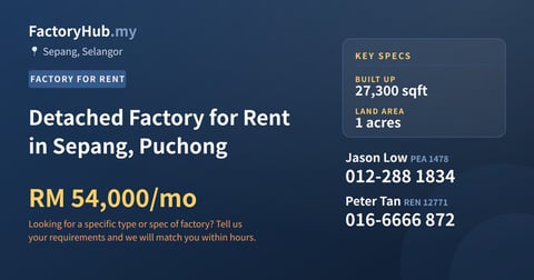 Factory For Rent - Detached Factory for Rent in Sepang, Puchong - Sepang, Selangor