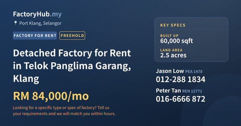 Factory For Rent - Detached Factory for Rent in Telok Panglima Garang, Klang - Port Klang, Selangor