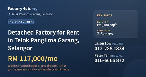 Factory For Rent - Detached Factory for Rent in Telok Panglima Garang, Selangor - Telok Panglima Garang, Selangor