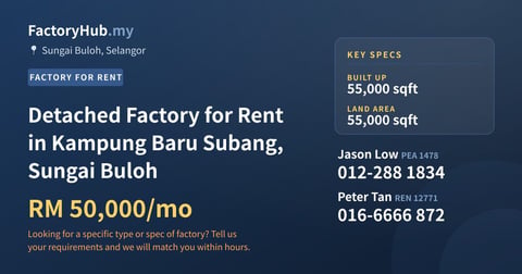 Factory For Rent - Detached Factory for Rent in Kampung Baru Subang, Sungai Buloh - Sungai Buloh, Selangor