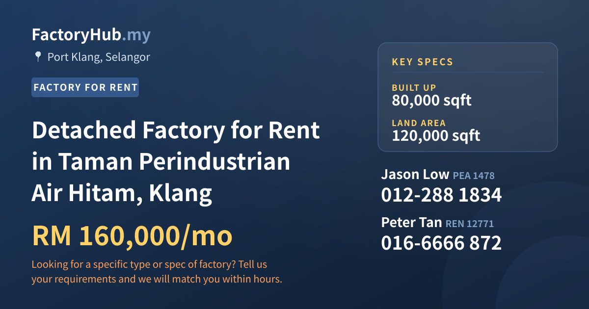 Factory For Rent - Detached Factory for Rent in Taman Perindustrian Air Hitam, Klang - Port Klang, Selangor