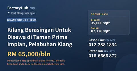 Kilang Untuk Disewa - Kilang Berasingan Untuk Disewa di Taman Prima Impian, Pelabuhan Klang - Port Klang, Selangor