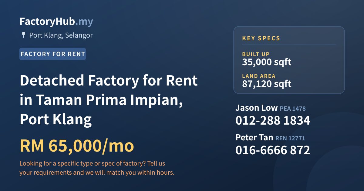 Factory For Rent - Detached Factory for Rent in Taman Prima Impian, Port Klang - Port Klang, Selangor