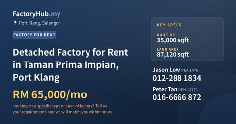 Factory For Rent - Detached Factory for Rent in Taman Prima Impian, Port Klang - Port Klang, Selangor