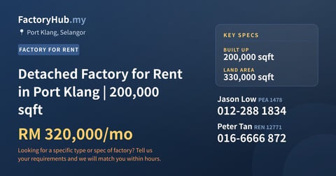 Factory For Rent - Detached Factory for Rent in Port Klang | 200,000 sqft - Port Klang, Selangor