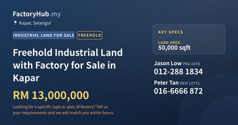 Land For Sale - Freehold Industrial Land with Factory for Sale in Kapar - Kapar, Selangor