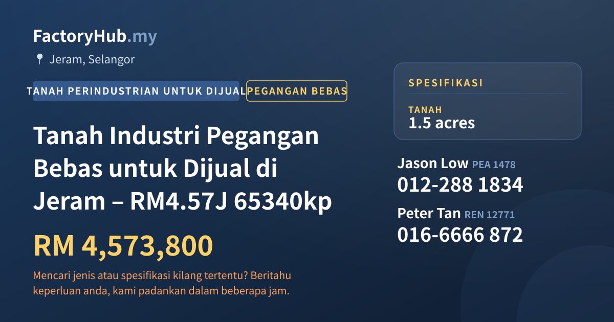 Tanah Untuk Dijual - Tanah Industri Pegangan Bebas untuk Dijual di Jeram – RM4.57J 65340kp - Jeram, Selangor